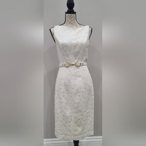 Cache White Lace Dress with Gold Accents